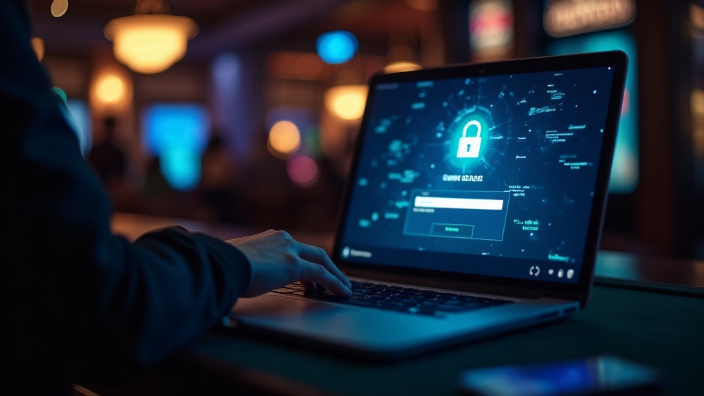 Login-Maske im Casino-Design auf einem Laptop mit sicherem Zugang