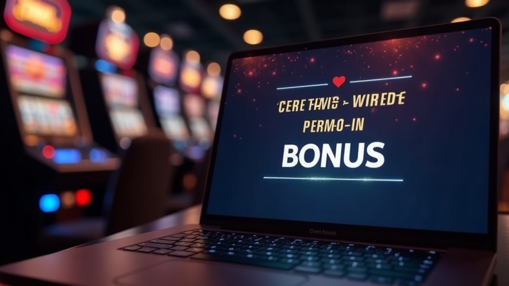 Casino-Schreibtisch mit Bonusinformationen und Slot-Hintergrund