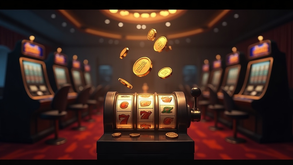 Freispiele und Slotmaschine in dunkler Casino-Atmosphäre mit Goldakzenten